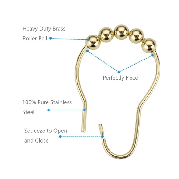 Amazer Shower Curtain Hooks, 12 Count, Stainless Steel, Polished Golden - Picture 3 of 8